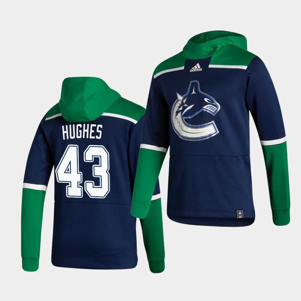Men Vancouver Canucks 43 Hughes Blue NHL 2021 Adidas Pullover Hoodie Jersey